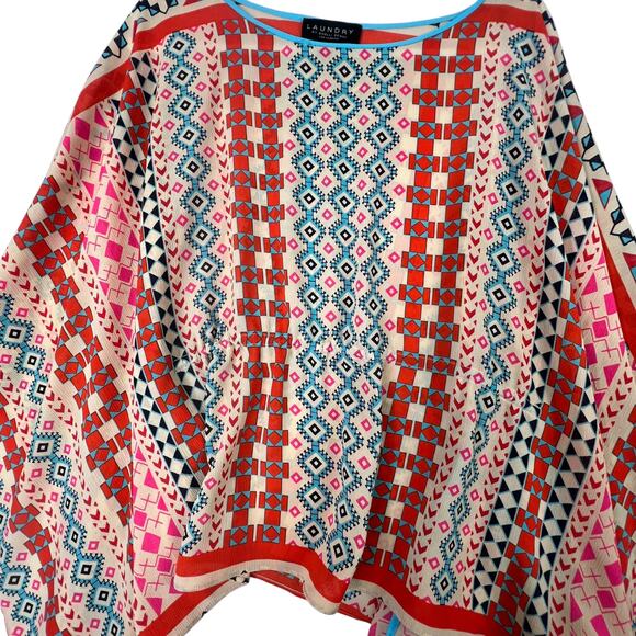 Laundry by Shelli Segal Women’s Boho Poncho Top M Multicolor Tribal Print Flowy - Picture 6 of 9